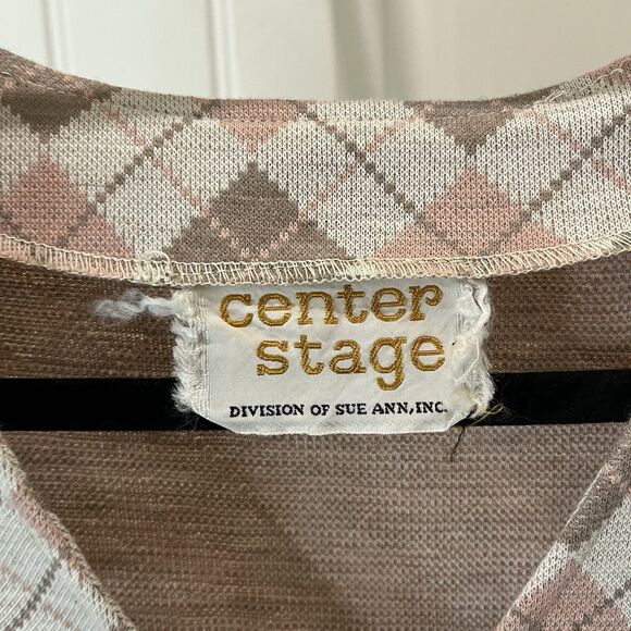 Center Stage Vintage Button Up Sleeveless Vest Argyle Pink Diamond Womens Size S - Picture 4 of 8